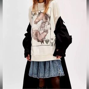 RARE Free People Ragabond King of Spades Horse Sweatshirt